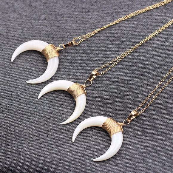 4 for $25 White Horn Crescent Moon Necklace - Picture 3 of 6